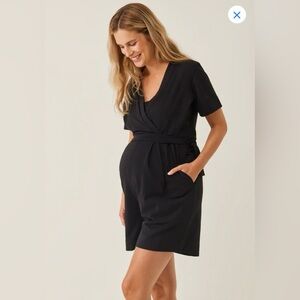 Boob Design Black Maternity / Nursing Romper /Playsuit with Waist Tie